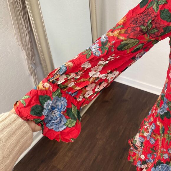 Alice + Olivia Moore Chinoiserie Floral Layered Silk Neck Bow Tie Midi dress S - Picture 6 of 8